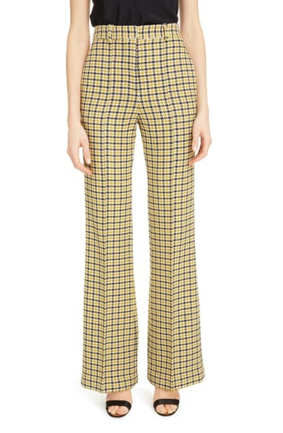 Shop Victoria Beckham Houndstooth High Waist Wool Blend Wide Leg Pants In Mustard-black