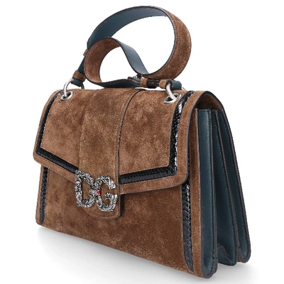 Shop Dolce & Gabbana Women Handbag Dg Amore Suede Calfskin Logo Brown