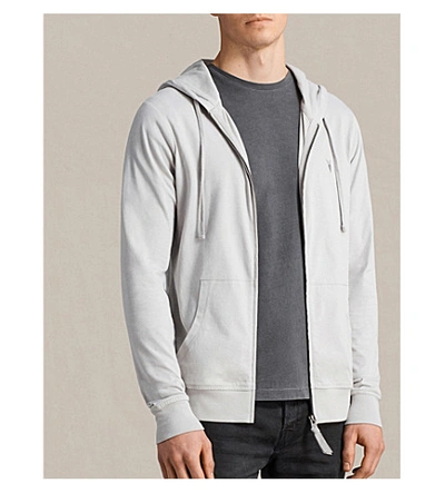 Shop Allsaints Brace Cotton-jersey Hoody In Sheer Grey