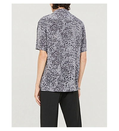 Shop Allsaints Patch Leopard-print Woven Shirt In Charcoal/black