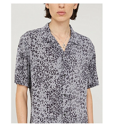 Shop Allsaints Patch Leopard-print Woven Shirt In Charcoal/black