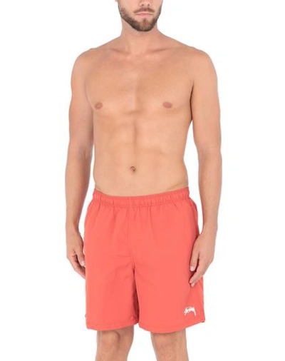 Shop Stussy Swim Trunks In Orange