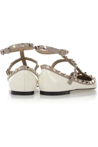 Shop Valentino Studded Patent-leather Flats In White