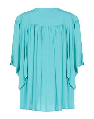 Shop Erika Cavallini Woman Top Turquoise Size 8 Acetate, Silk In Blue