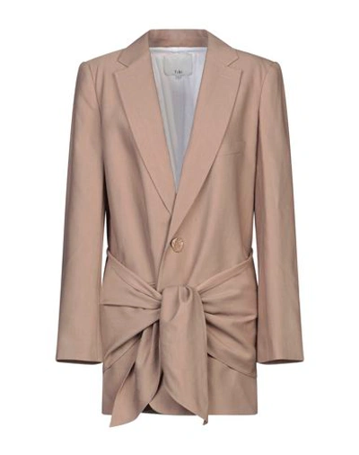 Shop Tibi Woman Suit Jacket Light Brown Size 10 Viscose, Flax, Cotton, Elastane In Beige