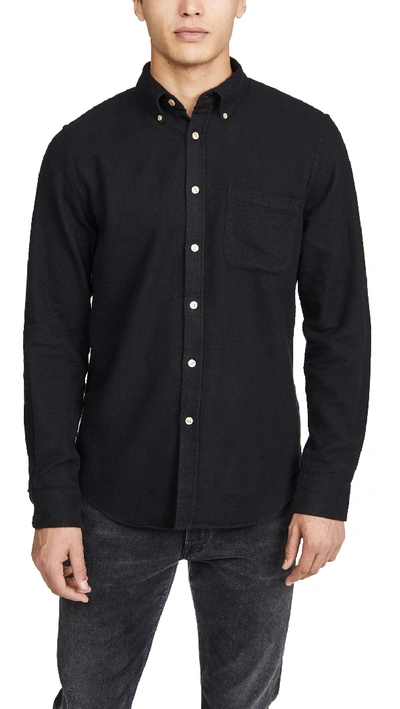 Shop Portuguese Flannel Teca Melange Flannel Button Down Shirt In Black