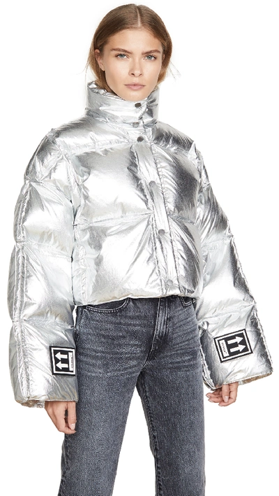 Shop Off-white 3d Cropped Puffer Jacket In Silver