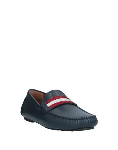 Bally Man Loafers Midnight Blue Size 8.5 Calfskin, Textile Fibers In Dark Blue