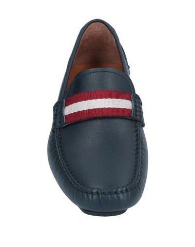 Bally Man Loafers Midnight Blue Size 8.5 Calfskin, Textile Fibers In Dark Blue
