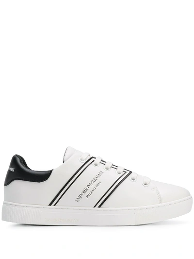 Shop Emporio Armani Logo Leather Sneakers In White