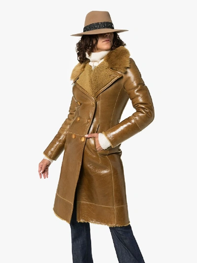 Shop Chloé Double-breasted Shearling Coat In Brown