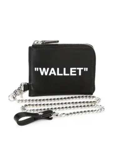 Shop Off-white Quote Leather Chain Wallet In Black White