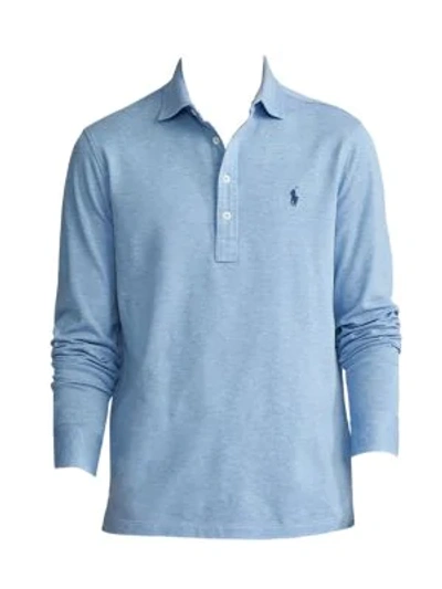 Shop Polo Ralph Lauren Men's Custom-slim Fit Mesh Shirt In Jamaica Heather Blue