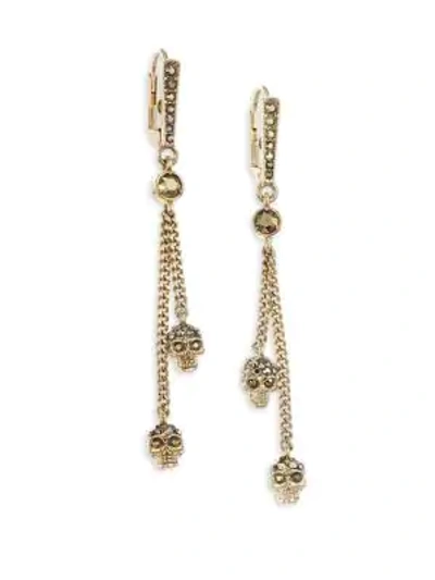 Shop Alexander Mcqueen Swarovski Crystal Goldtone Skull Chain Earrings In Pale Gold
