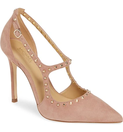 Shop Michael Michael Kors Ava Studded Pump In Tuscan Rose Suede