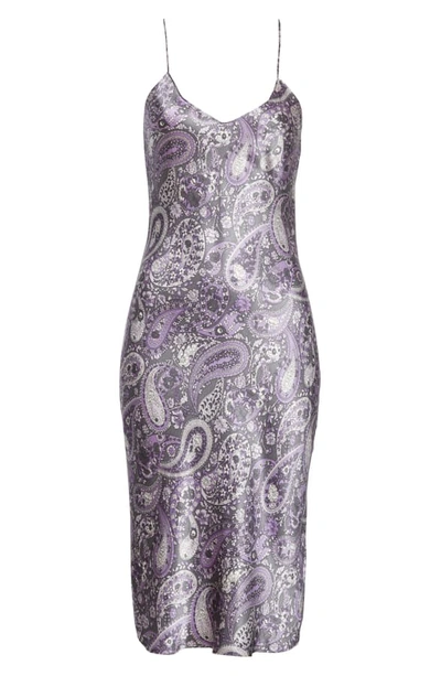 Shop Nili Lotan Print Silk Slipdress In Purple Paisley Print