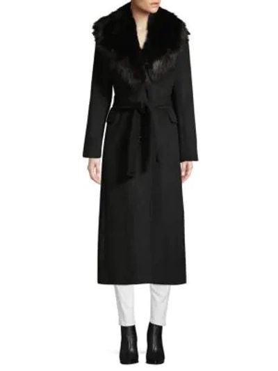 Women s Faux fur collar Maxi Wrap Coat In Black