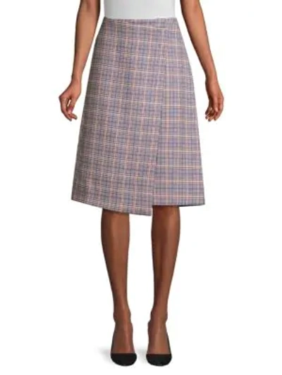 Shop Hugo Boss Vemia Faux-wrap Houndstooth Check Skirt In Soft Blue