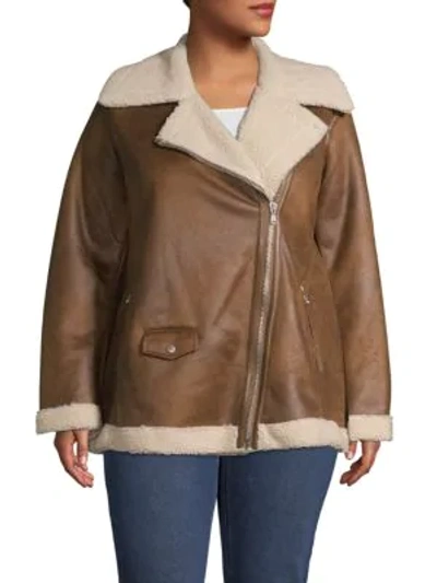 Shop Avec Les Filles Plus Faux Shearling Biker Jacket In Vintage