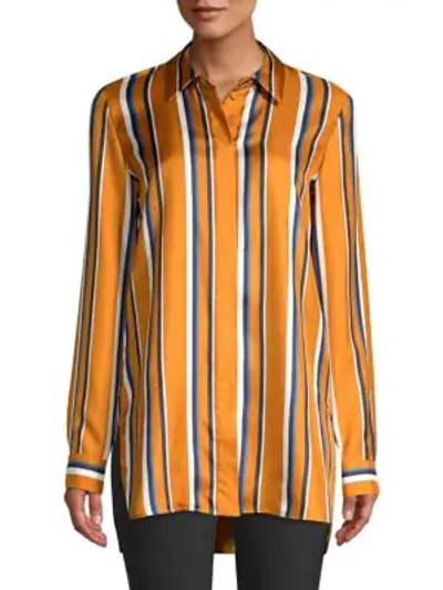 Shop Lafayette 148 Barry Multi-stripe Silk Blouse In Honeycomb