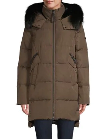 Shop Derek Lam 10 Crosby Fox Fur-trim & Faux Fur Lined Down Coat In Loden