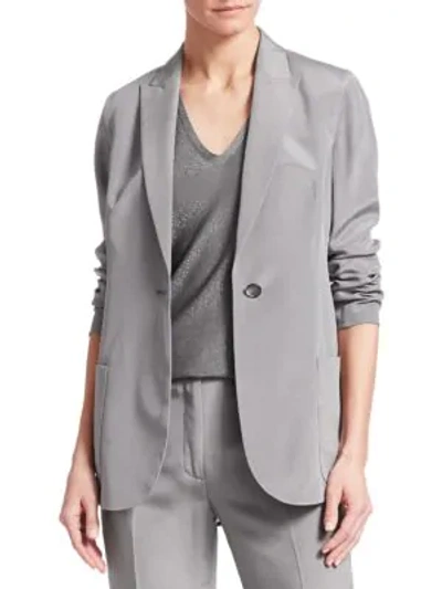 Shop Akris Amandine Silk Crepe Blazer Jacket In Titan