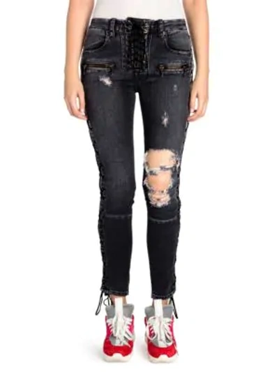 Shop Ben Taverniti Unravel Project Lace-up Distressed Skinny Jeans In Black