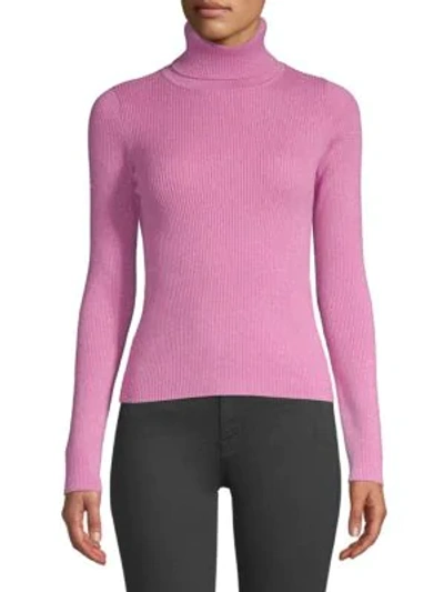 Shop Robert Rodriguez Lurex Ribbed Turtleneck Sweater In Pink