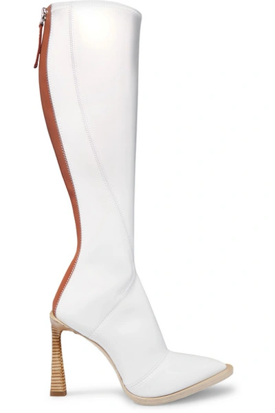 Shop Fendi Two-tone Glossed-neoprene Knee Boots In White