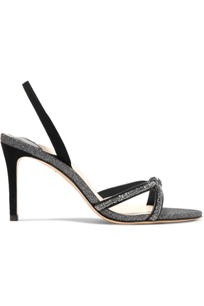 Shop Sophia Webster Giovanna Crystal-embellished Glittered Suede Slingback Sandals In Black