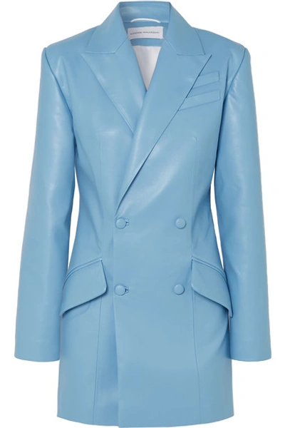 Shop Aleksandre Akhalkatsishvili Double-breasted Cutout Faux Leather Blazer In Sky Blue