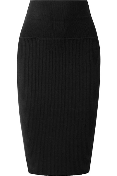 Shop Hatch The Jillian Ribbed Stretch-merino Wool Skirt In Black