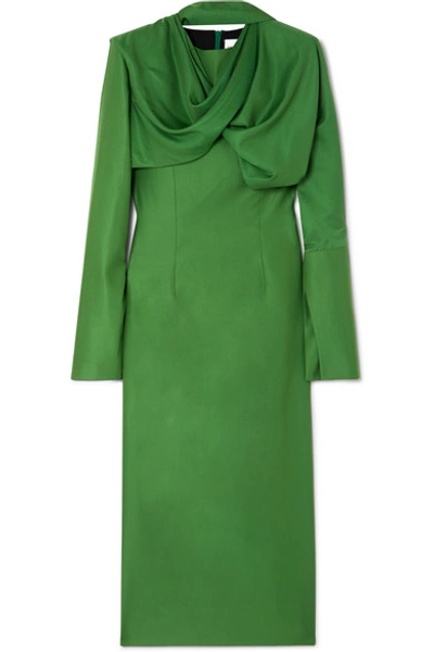 Shop Aleksandre Akhalkatsishvili Draped Twill Midi Dress In Green