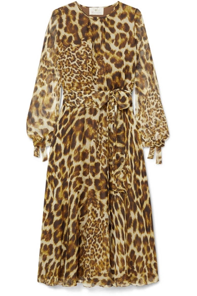 Shop Aross Girl X Soler Amanda Belted Leopard-print Silk-georgette Midi Dress In Leopard Print