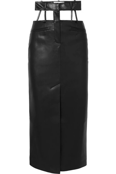 Shop Aleksandre Akhalkatsishvili Cutout Faux Leather Midi Skirt In Black