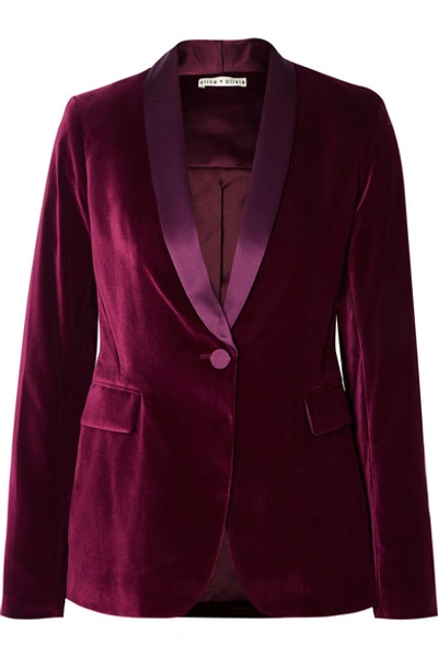 Shop Alice And Olivia Macey Satin-trimmed Velvet Blazer In Purple