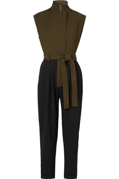 Shop Loewe Two-tone Twill Jumpsuit In Green