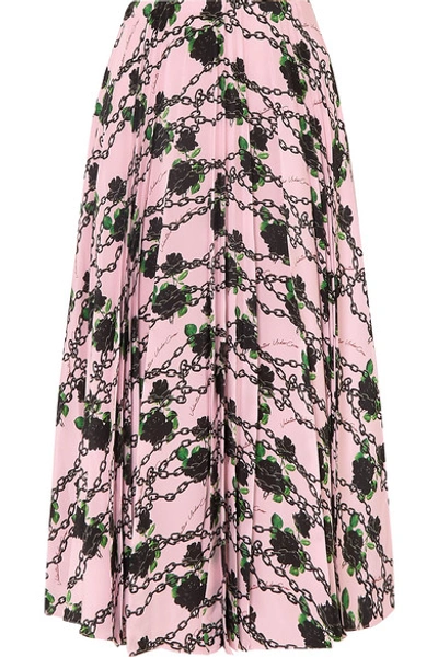 Shop Valentino + Undercover Pleated Printed Silk Crepe De Chine Midi Skirt In Pink