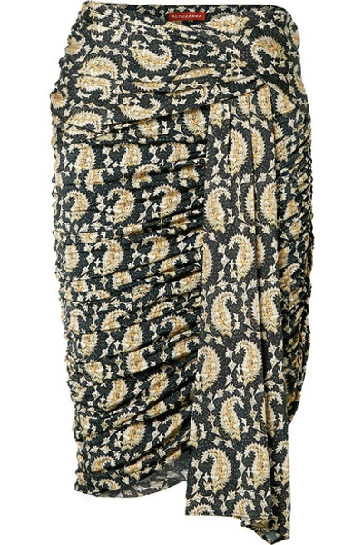 Shop Altuzarra Ruched Draped Paisley-print Stretch-jersey Skirt In Black