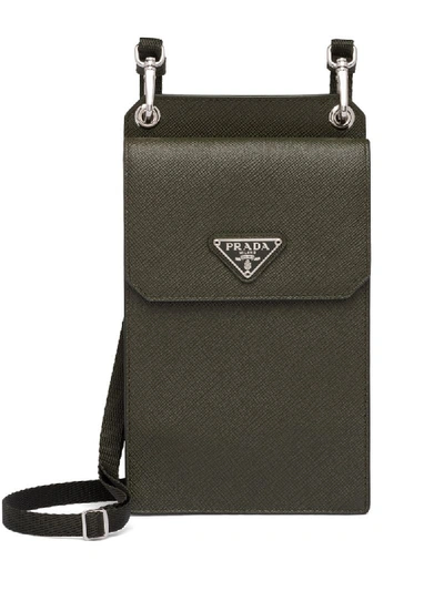 Shop Prada Logo Patch Phone Bag In Green