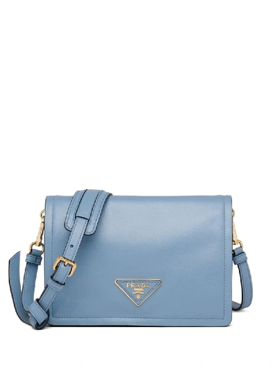 Shop Prada Medium Triangle-patch Shoulder Bag In Blue