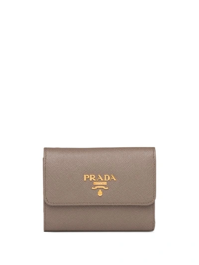 Shop Prada Logo-plaque Folding Wallet In Grey