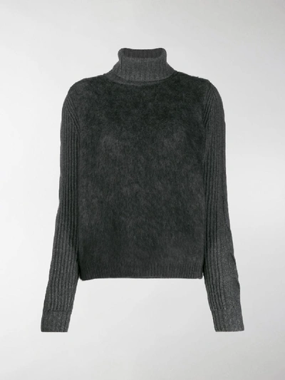 Shop Max Mara Contrast Knit Textured Sweater In Grey