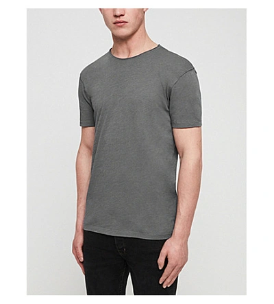 Shop Allsaints Figure Crewneck Cotton-jersey T-shirt In Slate Grey