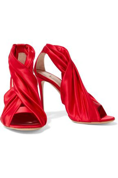 Shop Casadei Woman Gathered Satin Sandals Red