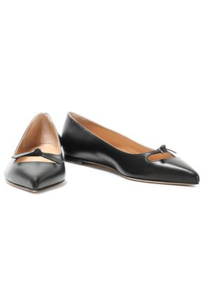 Shop Sergio Rossi Knotted Cutout Leather Point-toe Flats In Black