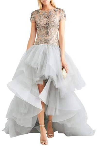 Shop Marchesa Woman Embellished Tulle And Mesh Gown Sky Blue