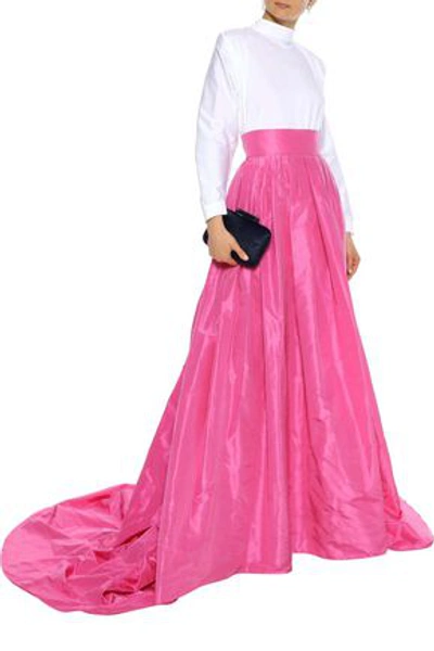 Shop Carolina Herrera Woman Flared Pleated Silk-taffeta Maxi Skirt Pink