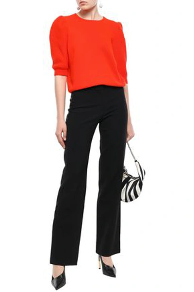 Shop Carolina Herrera Satin-trimmed Stretch-wool Straight-leg Pants In Black