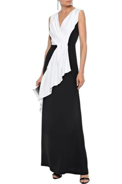 Shop Carolina Herrera Woman Pleated Two-tone Silk-crepe Gown Black